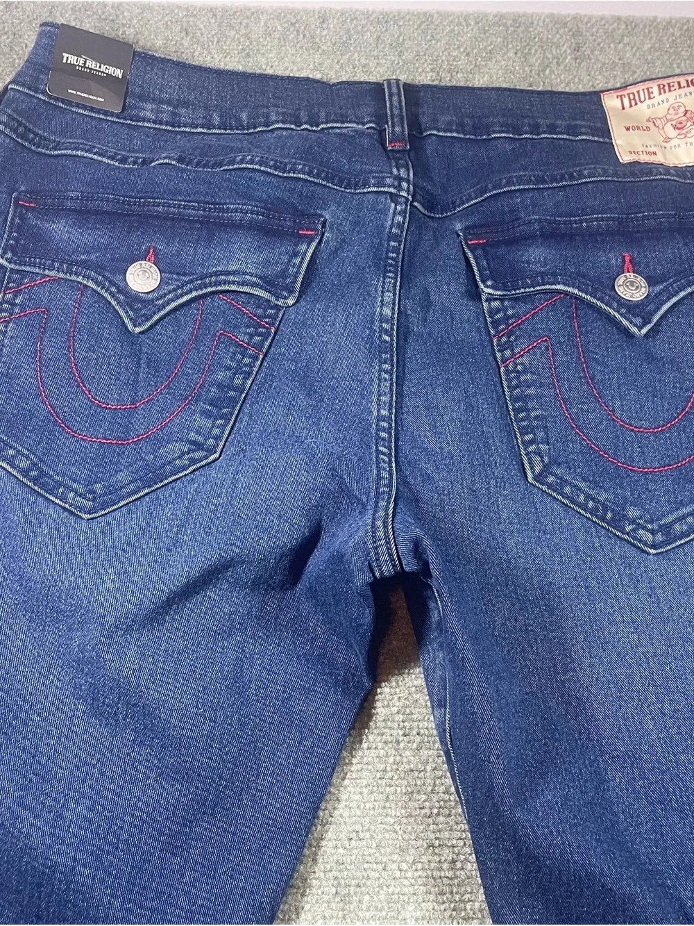 True Religion Ricky Men's Straight Jeans in Dark Blue with Red Accents